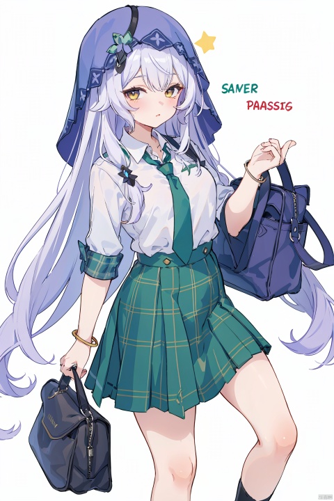  masterpiece, best quality,1girl, alternate costume, solo, bag, looking at viewer, blush, plaid, charm (object), bag charm, bangs, contemporary, sidelocks, jewelry, character name, female woman, white background, 
\\\\\\\\\
nai3, masterpiece, best quality,1girl, school uniform, alternate costume, solo, skirt, bag, necktie, multicolored hair, looking at viewer, blush, plaid skirt, school bag, plaid, charm (object), bag charm, sidelocks, jewelry, pleated skirt, green skirt, white shirt, green necktie, collared shirt, character name, female child, white background,school_uniform,school_girl,school_uniforms,
\\\\\\\\\\\,
hte,1girl,long hair,purple hair,veil,cleavage,large breasts,skirt,yellow eyes,
