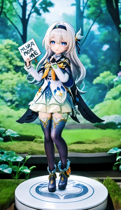  1girl, (paimon), genshin impact, chibi, flying, (holding a sign saying "Marry Me":1.2), forest as background, (masterpiece:1.2), (best quality:1.2), newest, ai-generated, intricate details

liuying,def clothe,1girl,black thighhighs,blue eyes,hairband,long hair,blackhairband,fingerlessgloves,skirt, figure