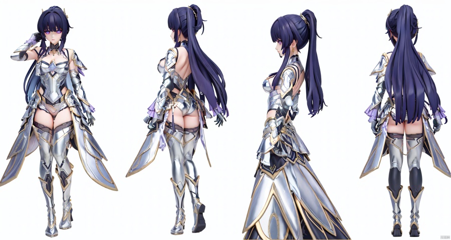  8k, best quality, masterpiece, (ultra-detailed:1.1), (high detailed skin),
,\\\\\\\\\\\\\\\\\\\\\
shiyuan, (Metal armor, Metallic clothes:1.3),1girl, gloves, full body, looking at viewer, purple eyes, long hair, black gloves, bangs, bare shoulders, purple hair, gloves, hair ornament, ponytail
\\\\\\\\\\\\\\\\\\\\\\\ 
, clothesviews, Different clothes, Dress-up display, multiple views, looking_at_viewer,full body, back ,white background, simple background, 
,