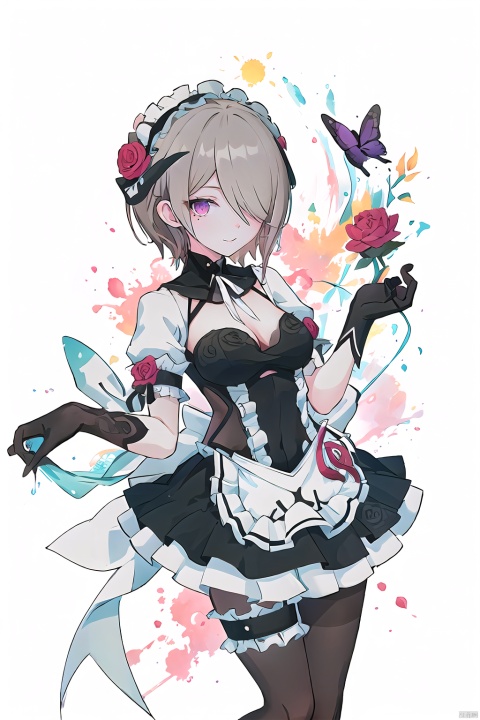  best,8k,UHD,masterpiece,bright ,high quality,flat color,1girl,
//////////////
Anime girl holding a red lotus flower. There are white butterflies and black butterflies flying around her, and there is a cobweb on her arm. The background is dark with many black leaves scattered around.
\\\\\\\\\\\
“Girl_in_the_Spider’s_Web”
white_and_purple_butterfly_accessories,
white_butterflies,
cobweb_background,
gothic,
surreal,
fantasy,
manga,
dark_romantic,
\\\\\\\\\\\\\\
aqw,rita rossweisse,1girl,gloves,maid headdress,hair over one eye,maid,black gloves,breasts,short hair,cleavage,rose,pantyhose,flower,mole under eye,short sleeves,brown hair, Anime,鏃�