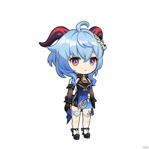  style-parody,chibi,,full_body,(masterpiece, best quality),standing,solo,(white background:1.2),simple background,
,ganyu \\\(genshin impact\\\),Ganyu's new year's clothes,1girl, gloves, horns, purple eyes, blue hair,black gloves, elbow gloves, ahoge,