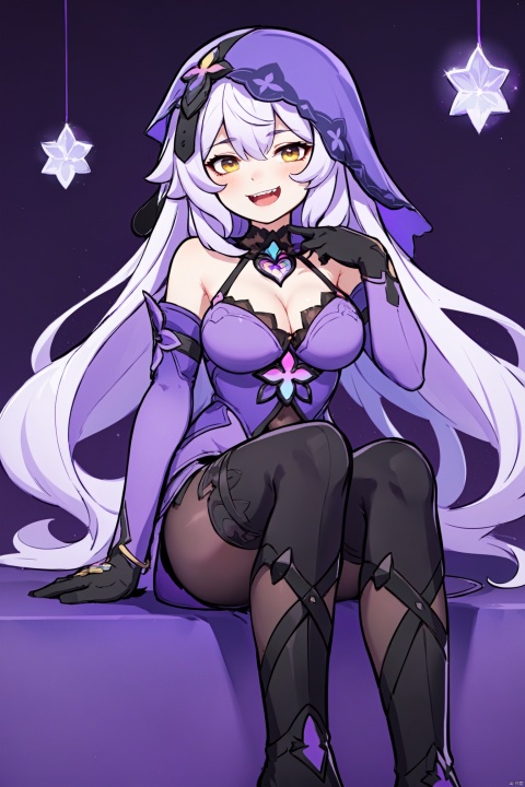 nai3, 1girl, solo, ahoge, virtual youtuber, , flower, looking at viewer, sitting, open mouth, smile,bangs,between legs, :d, hand between legs, purple background, fang, feet out of frame,haoche\\\\\\\\\\\\\\

hte,1girl,long hair,boots,purple hair,black gloves,veil,cleavage,pantyhose,large breasts,shorts,yellow eyes,