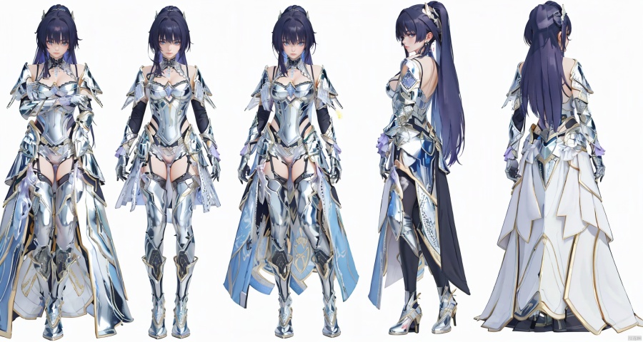  8k, best quality, masterpiece, (ultra-detailed:1.1), (high detailed skin),
,\\\\\\\\\\\\\\\\\\\\\
shiyuan, (Metal armor, Metallic clothes:1.3),1girl, gloves, full body, looking at viewer, purple eyes, long hair, black gloves, bangs, bare shoulders, purple hair, gloves, hair ornament, ponytail
\\\\\\\\\\\\\\\\\\\\\\\ 
, clothesviews, Different clothes, Dress-up display, multiple views, looking_at_viewer,full body, back ,white background, simple background, 
, nai3