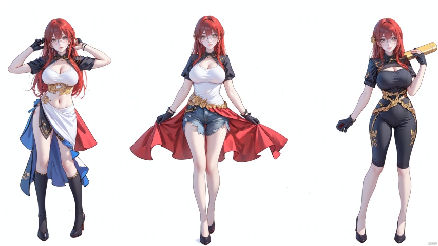  8k, best quality, masterpiece, (ultra-detailed:1.1), (high detailed skin),
(full body:1.3),
////////////////////////
jizi,1girl,red hair,yellow eyes,long hair,bangs,breasts,
///////////////////////////////
clothesviews,Differentclothes,Dress-updisplay,multipleviews,bikini,maid,t-shirt,blue_jeans,glasses,bunny_suit ,sports_uniform,nurse,white background, simple background,
\\\\\\\\\\\\\\\\\\\\\\
(beautiful_face), ((intricate_detail)), clear face,
((finely_detailed)), fine_fabric_emphasis,
((glossy)), full_shot, Anime, melowh, Art style, fantasy