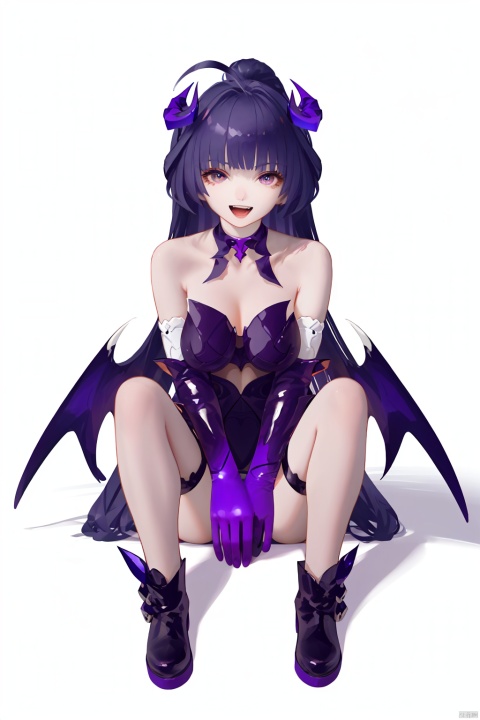  nai3, 1girl, solo, ahoge, virtual youtuber, , flower, looking at viewer, sitting, open mouth, smile,bangs,between legs, :d, hand between legs, blue background, fang, feet out of frame,haoche,violet,
\\\\\\\\\\\\\\
meimo, succubus, 1girl, gloves, raiden mei, elbow gloves, long hair, bangs, (single thighhigh:1.2), bare shoulders, breasts, purple gloves, boots, succubus wings, demon girl,