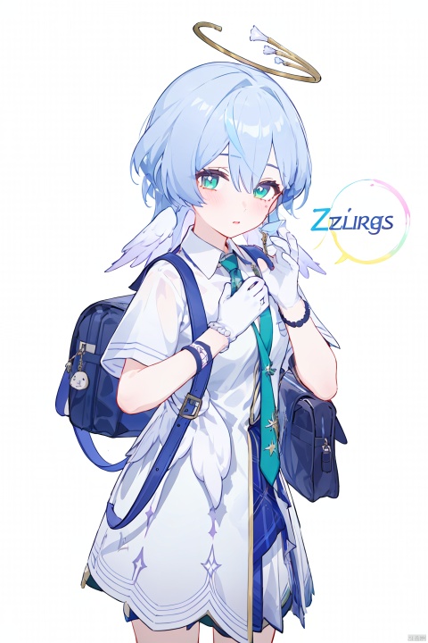  masterpiece, best quality,1girl, alternate costume, solo, bag, looking at viewer, blush, plaid, charm (object), bag charm, bangs, contemporary, sidelocks, jewelry, character name, female woman, white background, 
\\\\\\\\\
nai3, masterpiece, best quality,1girl, school uniform, alternate costume, solo, skirt, bag, necktie, multicolored hair,  looking at viewer, blush, plaid skirt, school bag, plaid, charm (object), bag charm, sidelocks, jewelry, pleated skirt, green skirt, white shirt, green necktie, collared shirt, character name, female child, white background,school_uniform,school_girl,school_uniforms,
\\\\\\\\\\\,
zgn,1girl,long hair,halo,blue eyes,gloves,bangs,blue hair,
