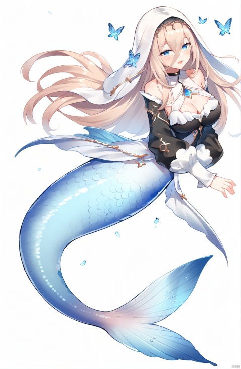  score_9, score_8_up, score_7_up, score_6_up, , 
jijia, 2d, anime,( mermaid, Fishtail:1.1), good fishtail, 1girl, white background, monster girl, long hair, simple background, open mouth,  solo,  breasts, jewelry, full body, blush, cleavage,a cartoon mermaid with pink fishtail,
aponia, nun, 1girl, breasts, bangs,blue eyes,long hair, hair between eyes, blue butterfly, longsleeves,veil,