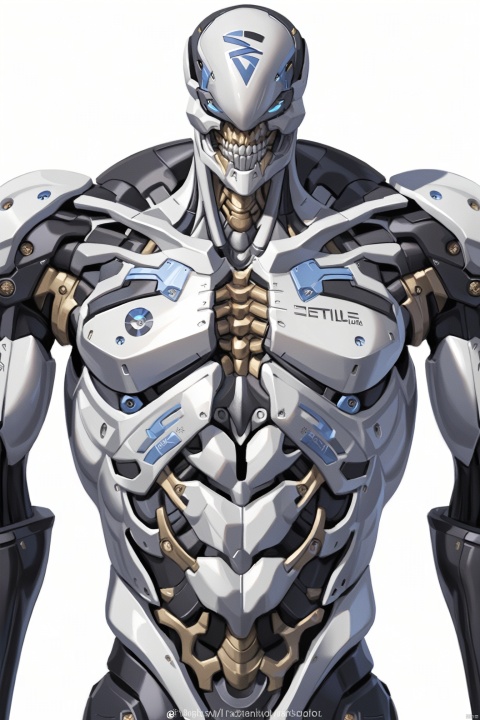  best quality,masterpiece,8k,(ultra-detailed),jijia, 2d, anime, White robot ,Front view of the robot,White background, english text, no humans, watermark, robot, mecha, science fiction, realistic, skeleton, non-humanoid robot, spine,Ribs, ulna, sternum, scapula, clavicle, mandible,Bionic muscle. Transparent skin. Transparent muscle.