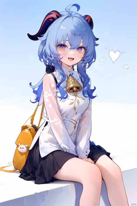 nai3, 1girl, solo, ahoge, virtual youtuber, , flower, looking at viewer, sitting, open mouth, smile,bangs,between legs, :d, hand between legs, blue background, fang, feet out of frame,haoche,violet,flowers
\\\\\\\\\\\\\\
ganyumilk, white and black skirt, (horns:0.8), long hair, blue hair, purple eyes, bangs, bag, bell,sidelocks,