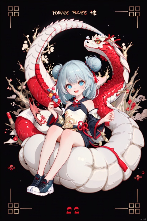  {artist:rella}, {artist:ask(askzy)},[artist:ningen_mame],artist:ciloranko, [artist:rei(sanbonzakura)],(hyper cute girl:1.1025), (flat color, vector art:1.3401), Chinese dragon theme, beautiful detailed eyes, hyper-detailed, hyper quality, eye-beautifully color, face, (her hair is shaped like a Chinese dragon, Chinese dragon, hair, Chinese dragon:1.2763), (1girl:1.2155), (high details, high quality:1.1576), (backlight:1.1576), high quality, (title:happy new year 2024:1.3), (cover design:1.2), simple background, cover art, trim, album_art, 
/, /, /, /, /, /, /, 
1girl, (chibi), (tangou:1.3), 1girl, theresa apocalypse, double bun, hair bun, chinese clothes, blue eyes, bare shoulders, bangs, white short hair, black shorts,
/, /, /, /, 
(((holding a little Chinese dragon))), (((sitting, Chinese dragon on legs))), [[smile]], large breast, dragon, (((Chinese dragon print))), (Loong:1.2), pajamas, kimono, bare shoulders, 
/, /, /, /, /, /, 
Chinese text,red_bandeau,year of the loong,loong pattern,lantern, red background, ((simple background)), ((happy new year 2024, new year theme, new year, 2024, gift box,)), (red decorations on dragon), ((Chinese new year)), Chinese knot, red ornaments, spring festival, 
/, /, /, /, /, /, /, 
hair with body, CTA dress, CAY leg, Loong hands, body with Loong, dress with Loong, light particles, (Hair with Loong:1.2155), small breast with Loong, 1girl, small breast, marbling with hair and clothes, (original:1.1025), (arm down:1.1025), (paper cutting:1.1025), 
------, 
Low saturation, grand masterpiece, Perfect composition, filmlight,lightart
,鏃�, eastern dragon, nai3