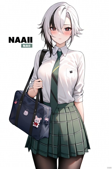  nai3,masterpiece, best quality,1girl, alternate costume, solo, bag, looking at viewer, blush, plaid, charm (object), bag charm, bangs, contemporary, sidelocks, jewelry, character name, female woman, white background, \\\\\\\\\ nai3, masterpiece, best quality,1girl, school uniform, alternate costume, solo, skirt, bag, necktie, multicolored hair, looking at viewer, blush, plaid skirt, school bag, plaid, charm (object), bag charm, sidelocks, jewelry, pleated skirt, green skirt, white shirt, green necktie, collared shirt, character name, female child, white background,school_uniform,school_girl,school_uniforms, \\\\\\\\\\\, 

Arlecchino,1girl,x-shaped pupils,red pupils,symbol-shaped pupils,multicolored hair, black hair, whitehair,