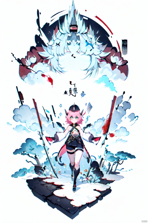  asterpiece, best quality, ultra high res, (extreme detailed), (1 beautiful girl), (abstract art:1.4), bleeding white, visually stunning, beautiful, evocative, emotional, ((white background)), white theme, goddess, cloud, 1 girl, Chinese style, Ink scattering_Chinese style
diona, sidelocks, diona (genshin impact), cat ears, 1girl, puffy detached sleeves, animal ears, detached sleeves, bangs pinned back, belt,cat girl, pink hair, forehead, short hair, navel, hat, black shorts, white gloves, thick eyebrows, green eyes, cat tail, animal ear fluff, Anime