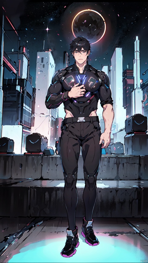  8k, best quality, masterpiece, (ultra-detailed:1.1), (high detailed skin),
(full body:1.3),
////////////////////////
jiqi, art style,1boy,cyborg,male focus,cowboyshot,,neon lights,Skyscraper,horizon,night,
///////////////////////////////
(beautiful_face), ((intricate_detail)), clear face,
((finely_detailed)), fine_fabric_emphasis,
((glossy)), full_shot,