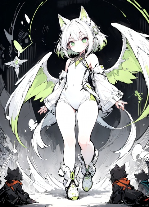  gameplay style ,masterpiece,best quality, line art,line style,furry girl,color chaos theme,giant wings,, Kal'tsit, loli