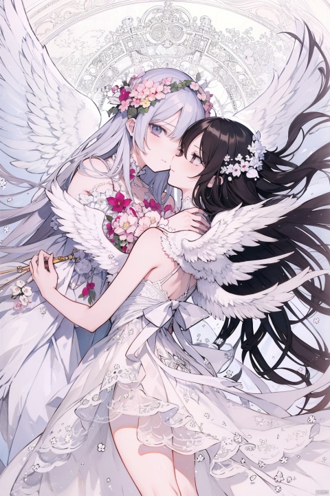  anime drawing of a woman with long black hair and a wreath of red flowers,scanned in,( ( ( yoshinari yoh ) ) ),seraphim,Miho Hirano,lineart behance hd,top rated on pixiv,rossdraws pastel vibrant,detailed wings,beautiful detailed illustration,angelic wings,artbook artwork,winged girl angel,wing,girl with angel wings,haibane renmei,heise-lian yan ,detailed -4,huang yuxing and aya takano,one angel,angels in white gauze dresses,gauze angel dress,angel spirit guide,2 wings,Marker pen,alphonse mucha and rossdraws,anime artbook,angelical,winged,long flowing white hair,line - art,illustration",beautiful line art,anime fantasy illustration,

