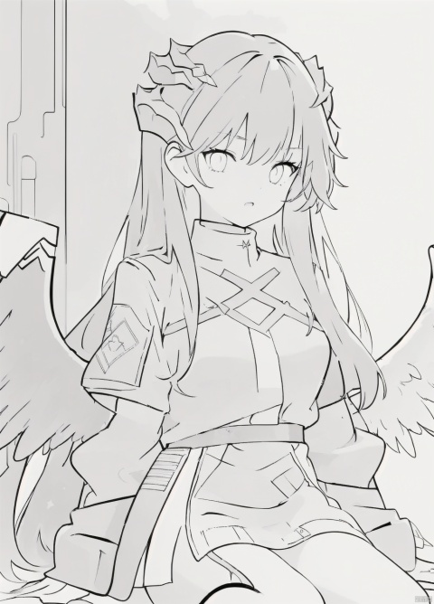  gameplay style ,masterpiece,best quality, line art,line style,furry girl,color chaos theme,giant wings,, Kal'tsit, saria_(arknights)