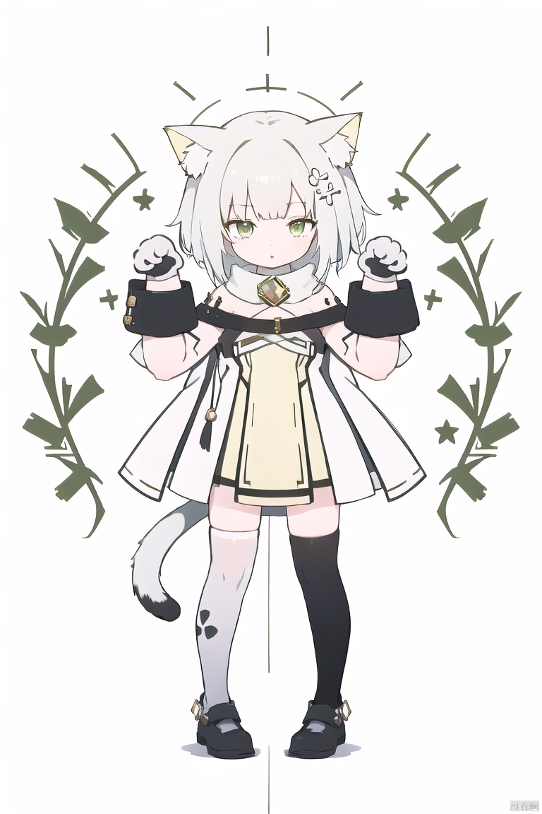  Tendou Alice,(loli:1.2),long hair,(paw pose:1.4),scarf,strap slip,full body,(white silk stockings:1.3),(Cat paw gloves:1.3),White background,(Merry Christmas!), green eyes, hydress-hair ornaments, yinwen,no humans, spread *****