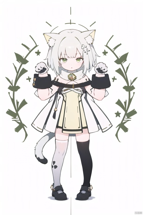  Tendou Alice,(loli:1.2),long hair,(paw pose:1.4),scarf,strap slip,full body,(white silk stockings:1.3),(Cat paw gloves:1.3),White background,(Merry Christmas!), green eyes, hydress-hair ornaments, yinwen,no humans, spread pussy