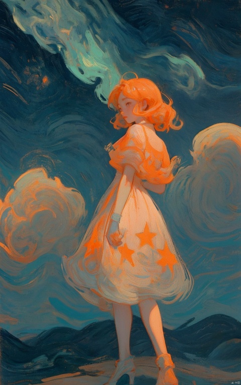  anime, a girl standing at the intersection, delicate face,observing the scenery, alena aenami, shuzo oshimi, nostalgic tone, light orange and sky, kinuko y.craft, lively illustrations, vibrant light, stars flying, illuminated with soft light,in the style of bright color palette, magical girl, cute and dreamy,colorful drawings, softly luminous, radiant clusters, calming, Dreamy, 16k, shining, vg