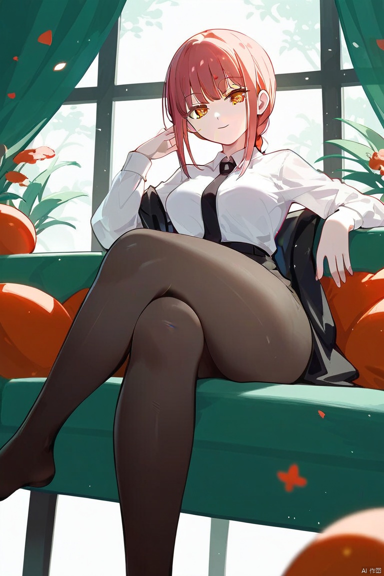  (score_9,score_8_up,score_7_up), uncensored,1girl,makima \(chainsaw man\),solo,thick thighs,wide hips,feet,black_pantyhose,crossed legs,sitting, Kal'tsit, (\shen ming shao nv\)