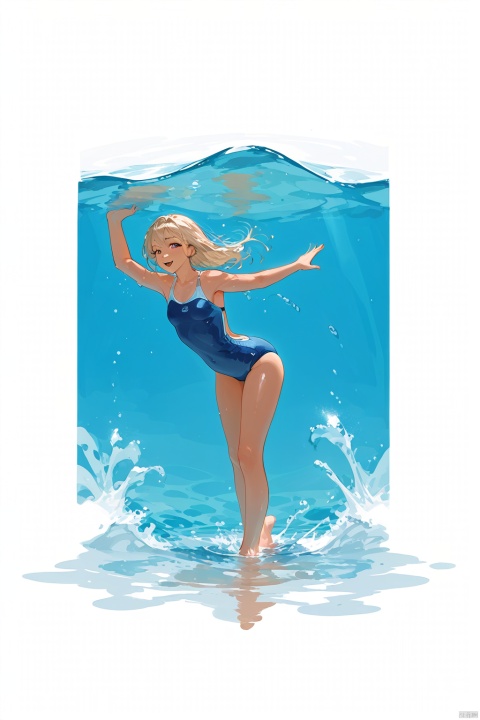  fine art, line art, 1girl,swimming, water style,under water
