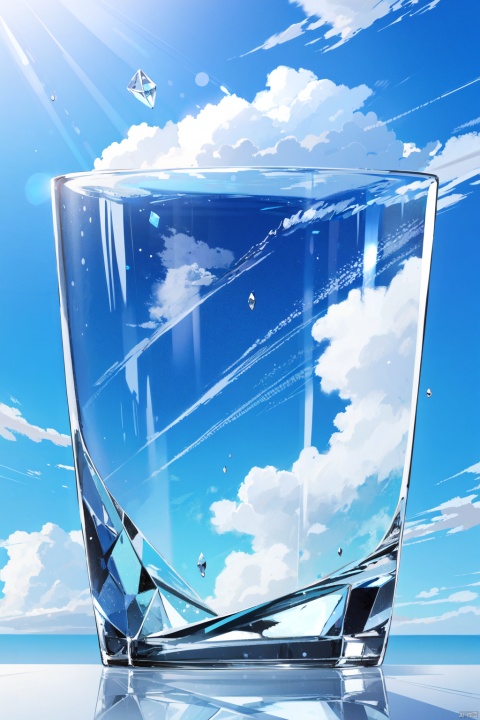 Crystal,transparent,glowing,cloud,Spring,雨点,Blue Sky and White Clouds,Masterpiece,Super Detailed, Best quality,