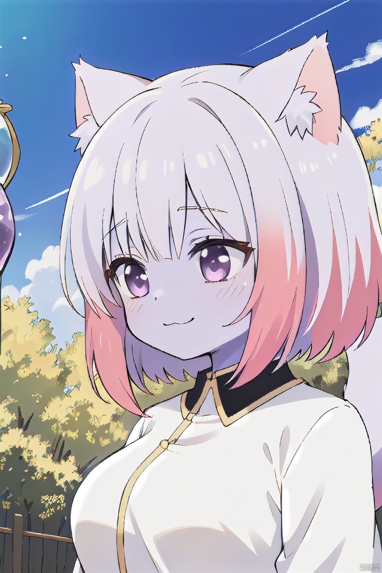  photo of a masunya, (purple skin color:1.5), (multicolored body:1.5), ****, cute, thin outline, cat ears, tail, mature female, hourglass, wide hips, absurdres, detalised background, anime coloring, anime screencap, highres, short hair, (solo, solo focus), black dress, medium boobs,looking away, best quality, black shirt, tall, *****, light smile, cat tail, standing, close-up, portrait, sad smile, (tired:1.2), :3, (talking, giving a speech), cold colors, yellow overlay, russia, forest, sunny day, blue sky, light particles, village, sepia, peacful,