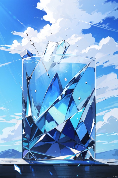  Crystal,transparent,glowing,cloud,Spring,雨点,Blue Sky and White Clouds,Masterpiece,Super Detailed, Best quality,