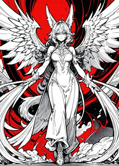  gameplay style ,masterpiece,best quality, line art,line style,furry girl,color chaos theme,giant wings,gloves,, W