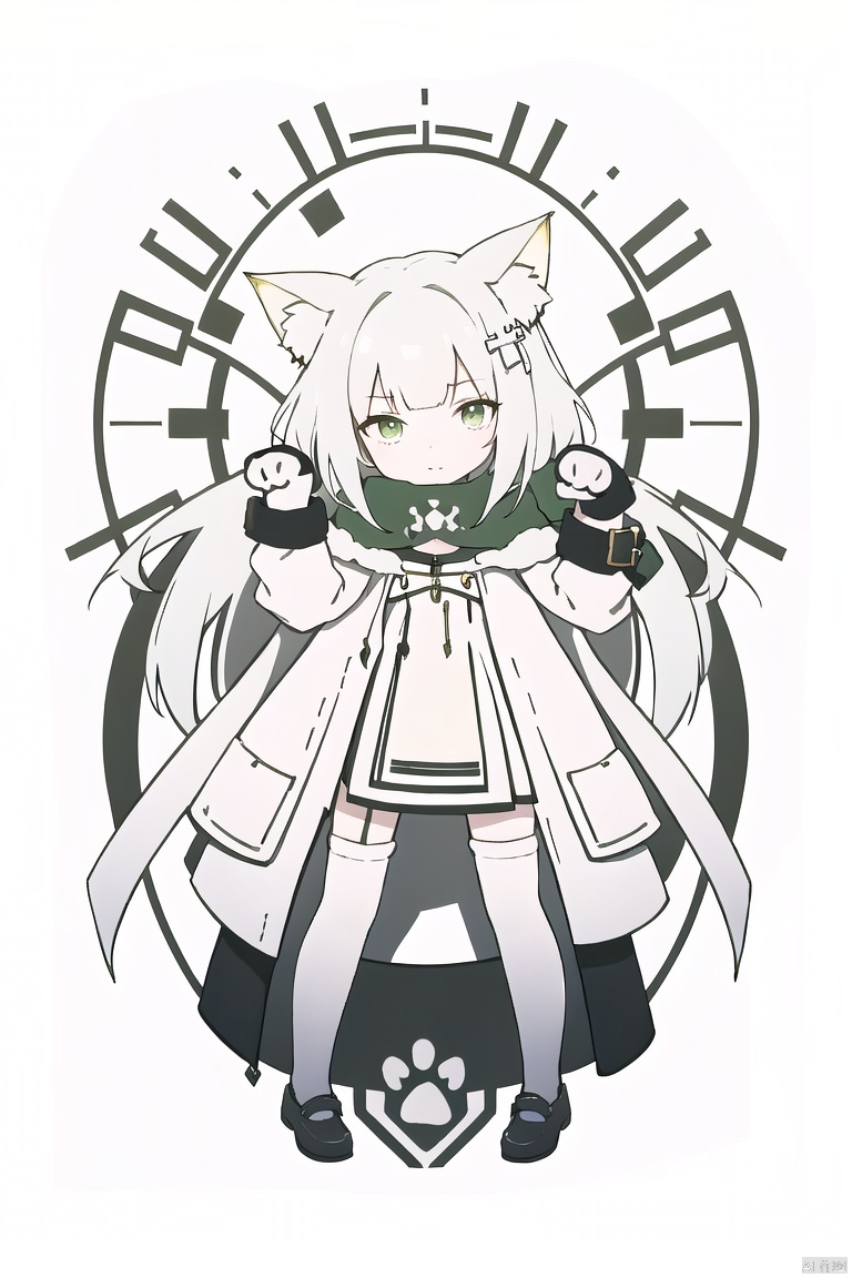  Tendou Alice,(loli:1.2),long hair,(paw pose:1.4),scarf,strap slip,full body,(white silk stockings:1.3),(Cat paw gloves:1.3),White background,(Merry Christmas!), green eyes, hydress-hair ornaments, yinwen,no humans, spread *****