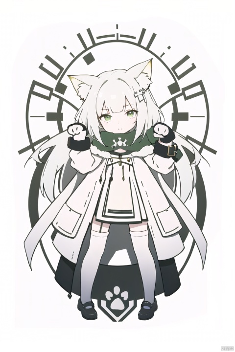  Tendou Alice,(loli:1.2),long hair,(paw pose:1.4),scarf,strap slip,full body,(white silk stockings:1.3),(Cat paw gloves:1.3),White background,(Merry Christmas!), green eyes, hydress-hair ornaments, yinwen,no humans, spread pussy