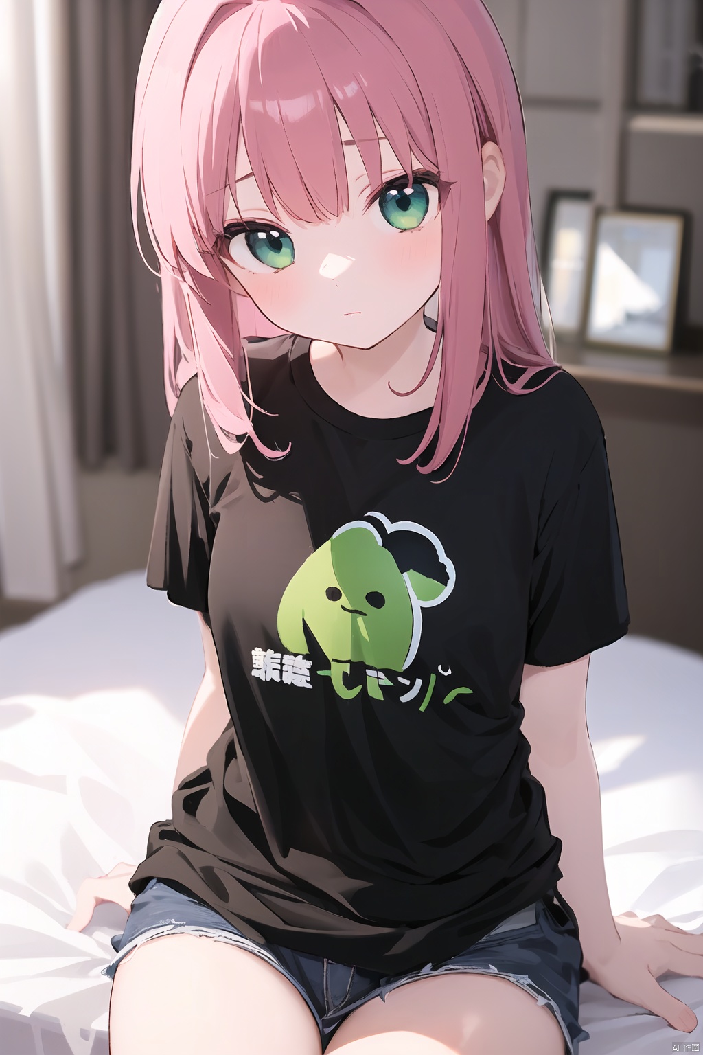  1girl,oyama_mahiro,loli, shirt, green eyes, ((poakl)), gotou hitori