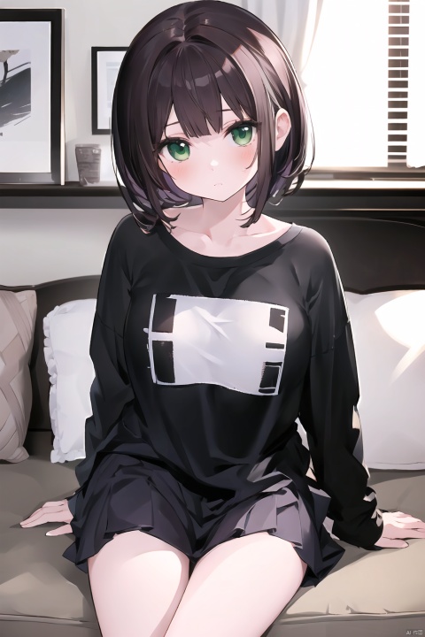  1girl,oyama_mahiro,loli, shirt, green eyes, ((poakl)), gotou hitori, soft