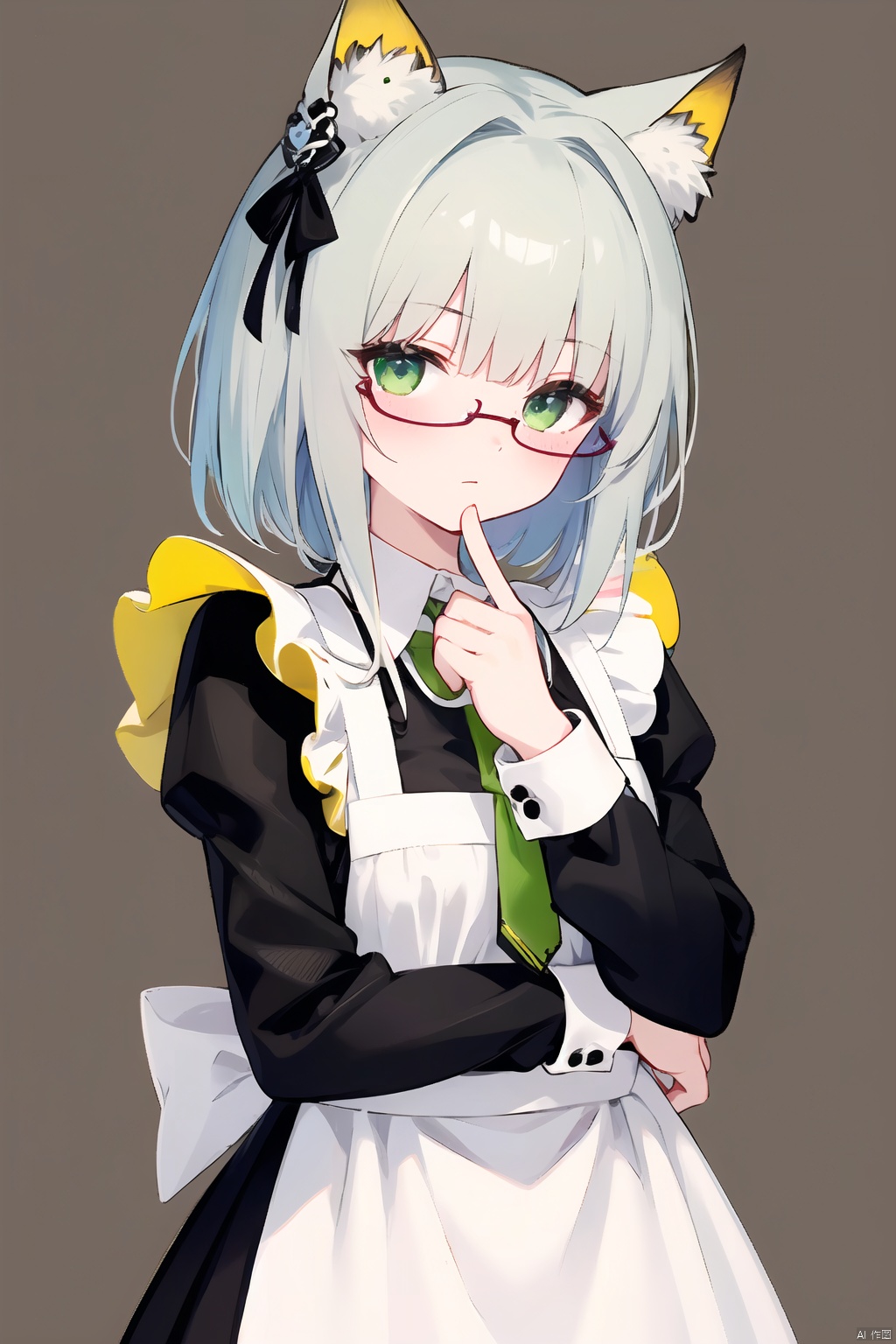  1girl,oyama_mahiro,loli, shirt, green eyes, ((poakl)), yebin, See through maid, necktie, eyeglasses