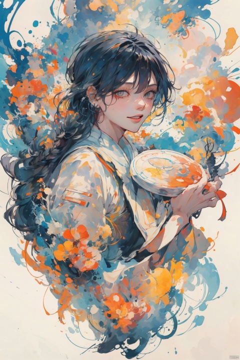  llustration style,dream ,A Sunshine Laughs girl with black hair and black eyes,enlarge Holding a magic and book wand in hand,rainbow Long dress ,Black Braid Fried Dough Twists Braid,8k, clear details, rich picture, nature background, flat color, vector illustration, watercolor, Chinese style, cute girl, Laughs Girl, TT, (/qingning/), (\MBTI\), (\lang lang\), babata, (\shen ming shao nv\), jiqing,wings, ((poakl)), （\personality\）, myinv, w_(arknights), sa-style
