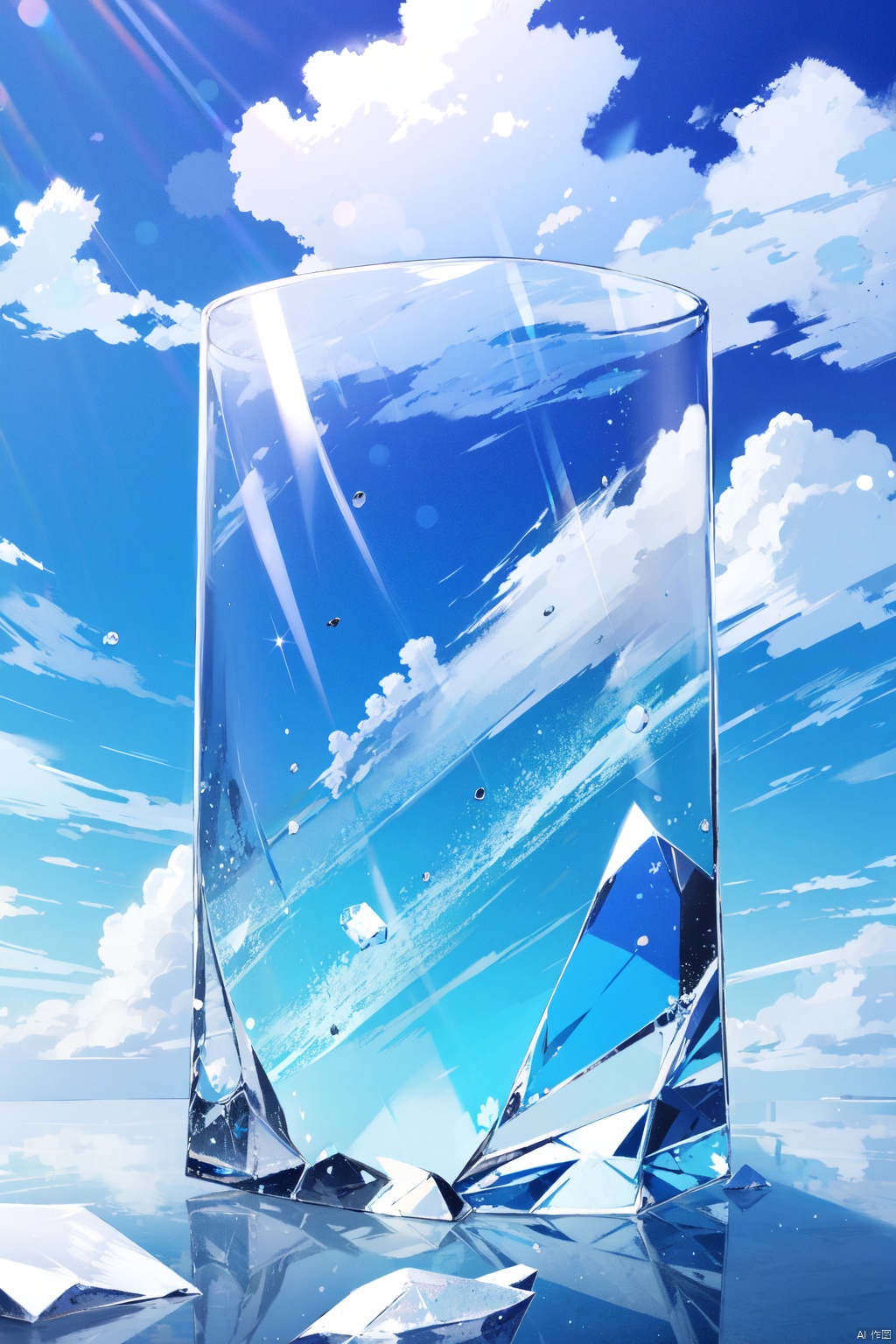 Crystal,transparent,glowing,cloud,Spring,雨点,Blue Sky and White Clouds,Masterpiece,Super Detailed, Best quality,