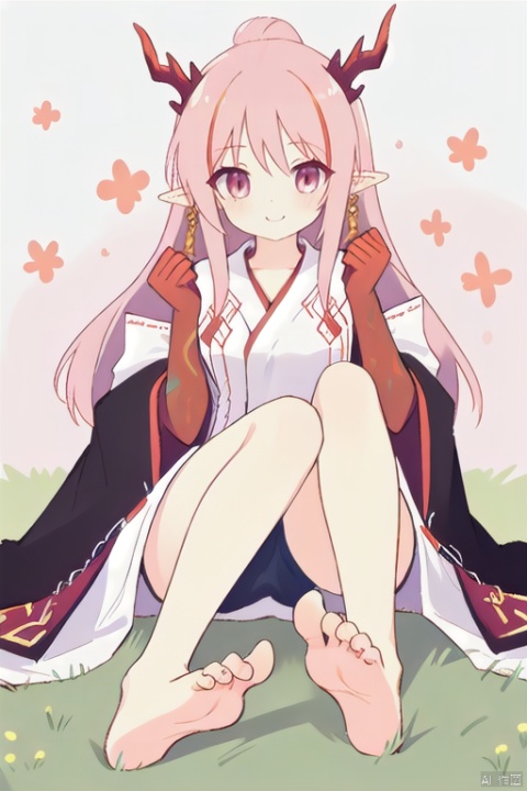 A cute girl, barefoot, looking at the camera, perfect feet, a girl named arknian