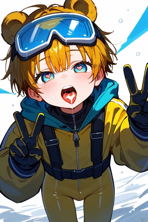  score_9,score_8_up,score_7_up,score_6_up,score_5_up,source_anime,8k,
(solo),male focus,yellow (bear ears: 1.2), shota,blue pupils,yellow (short_hair: 1.5),
yellow bodysuit,v,ski goggles,
heart-shaped pupils,fucked silly,tongue out,
sketch-style, unfinished, Kal'tsit