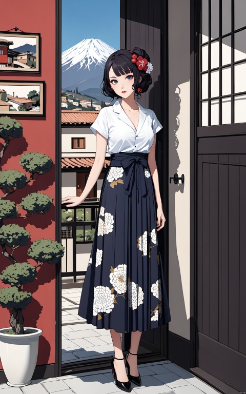 Sicilia,Malena,1930,italy house,blue sky,doors,italy city,
Ukiyoe_style,flat_style,simple_colors,masterpiece,katsushika_hokusai,{{{best_quality}}},{{ultra-detailed}},{illustration},an_extremely_delicate_and_beautiful}},close_to_viewer,{breeze},{Gorgeous and rich graphics},
Zen painting illustration,illustration,ultra detailed,hdr,Depth of field,colorful,
1girl,full body,black hair,big eyes,beatiful face,big breasts,Fashionable wave hairstyle,modern white-collar hairstyle,light makeup,minimalist jewelry,wearing a low cut white short sleeved shirt,white short suit skirt,high heels,