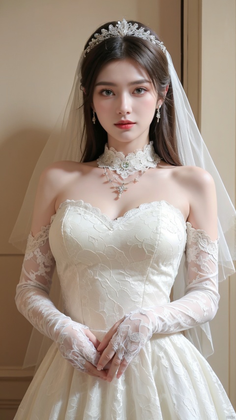  (beautiful, best quality, high quality, masterpiece:1.3)
,solo, solo focus,
huge breasts,Oval face, Water snake waist, big tits,big eye,
(green lace wedding dress:1.39), veil, wedding gloves, holding flowers,Crystal Earring, Crystal Necklace,
(no background),18yo girl, 1girl