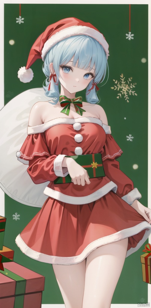  best_quality,masterpieces,extremely_detailed,
1girl,thighs,medium_breasts,upper_body,
Christmas,(santa_costume:1.35),(skirt:1.2)
kamisatoayakadef, masterpiece,bare_shoulders