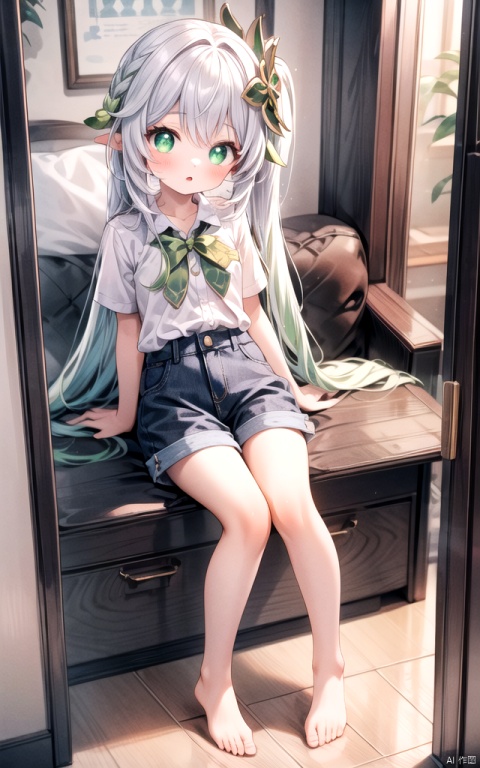  best_quality, extremely detailed details, simple,clean_picture, loli,solo,1 girl,full_body,
pretty face,extremely delicate and beautiful girls,(beautiful detailed eyes),green_eyes,white_hair,very_long_hair,
office_room,(((shirt))),only_shirt,bare_legs,bare_foots,no_dress,no_ trousers,no_pants,
nahida (genshin impact), , nahida (genshin impact), , , ,