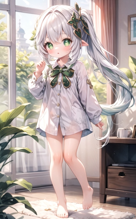  best_quality, extremely detailed details, simple,clean_picture, loli,solo,1 girl,full_body,
pretty face,extremely delicate and beautiful girls,(beautiful detailed eyes),green_eyes,white_hair,very_long_hair,
office_room,(((shirt))),only_shirt,bare_legs,bare_foots,no_dress,no_ trousers,no_pants,
nahida (genshin impact), , nahida (genshin impact), , , ,