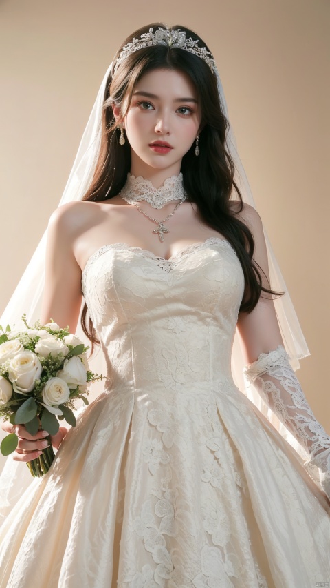  (beautiful, best quality, high quality, masterpiece:1.3)
,solo, solo focus,
huge breasts,Oval face, Water snake waist, big tits,big eye,
(green lace wedding dress:1.39), veil, wedding gloves, holding flowers,Crystal Earring, Crystal Necklace,
(no background),18yo girl, 1girl