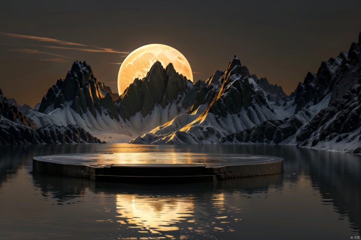  Best quality, masterpiece, official art,no humans, realistic,scenery,moon, reflection,natural scenery, contrast of light and shadow, Thick coating, siji