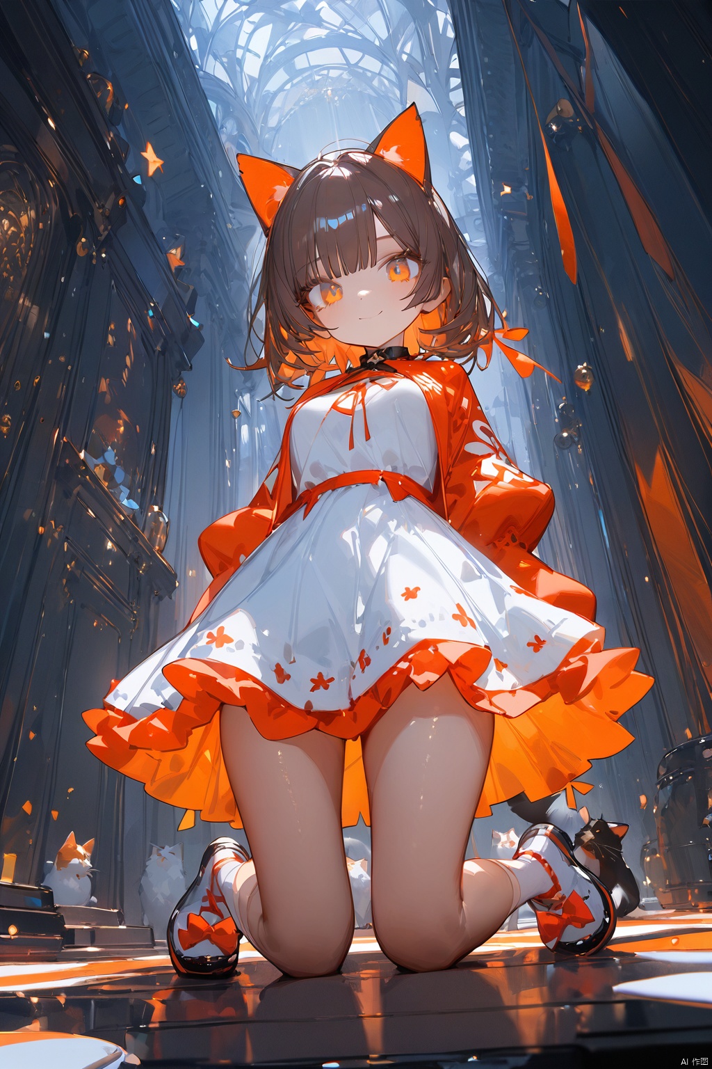  artist_ningen_mame,artist_ciloranko,artist_rhasta,best quality,(masterpiece),1girl,cat girl,wariza,loli:2.1,looming,full body ,from below:1.4,looking at the viewer,little smile,large breasts:1.5,nsfw,dress, (\shen ming shao nv\)