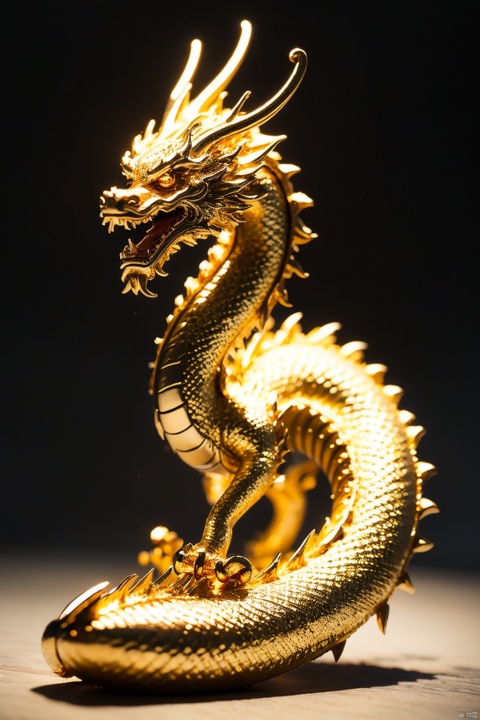 Gold, metallic texture, Chinese dragon, (carved), (front 3D perspective), high-quality gold, metallic texture, front light