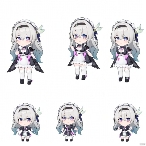  style-parody,chibi,,full_body,(masterpiece, best quality),standing,solo,(white background:1.2),simple background,
Firefly //(honkai: star rail//), Firefly's maid dress, 1girl, long hair, white thighhighs,