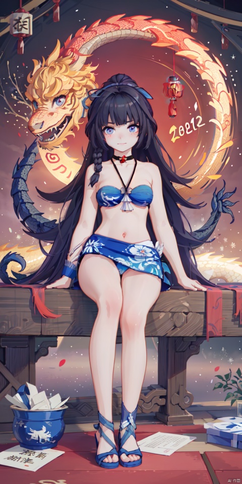  {artist:rella}, {artist:ask(askzy)},[artist:ningen_mame],artist:ciloranko, [artist:rei(sanbonzakura)],(hyper cute girl:1.1025), (flat color, vector art:1.3401), Chinese dragon theme, beautiful detailed eyes, hyper-detailed, hyper quality, eye-beautifully color, face, (her hair is shaped like a Chinese dragon, Chinese dragon, hair, Chinese dragon:1.2763), (1girl:1.2155), (high details, high quality:1.1576), (backlight:1.1576), high quality, (title:happy new year 2024:1.3), (cover design:1.2), simple background, cover art, trim, album_art, 
/, /, /, /, /, /, /, 
1girl, (chibi), swyayi, swimwear, swimsuit, bikini, long hair, bangs, braid, blue bikini, breasts, purple eyes,
/, /, /, /, 
(((holding a little Chinese dragon))), (((sitting, Chinese dragon on legs))), [[smile]], large breast, dragon, (((Chinese dragon print))), (Loong:1.2), pajamas, kimono, bare shoulders, 
/, /, /, /, /, /, 
lantern, red background, ((simple background)), ((happy new year 2024, new year theme, new year, 2024, gift box,)), (red decorations on dragon), ((Chinese new year)), Chinese knot, red ornaments, spring festival, 
/, /, /, /, /, /, /, 
hair with body, CTA dress, CAY leg, Loong hands, body with Loong, dress with Loong, light particles, (Hair with Loong:1.2155), small breast with Loong, 1girl, small breast, marbling with hair and clothes, (original:1.1025), (arm down:1.1025), (paper cutting:1.1025), 
------, 
Low saturation, grand masterpiece, Perfect composition, film light, lightart
,鏃�