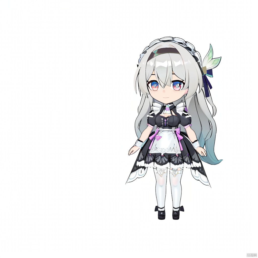  style-parody,chibi,,full_body,(masterpiece, best quality),standing,solo,(white background:1.2),simple background,
Firefly //(honkai: star rail//), Firefly's maid dress, 1girl, long hair, white thighhighs,